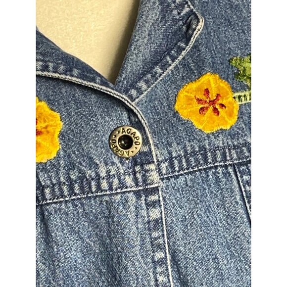 Agapo Denim Jacket Blue Embroidered Lightweight Jean Boho Cottage Casual Women L - Picture 10 of 11